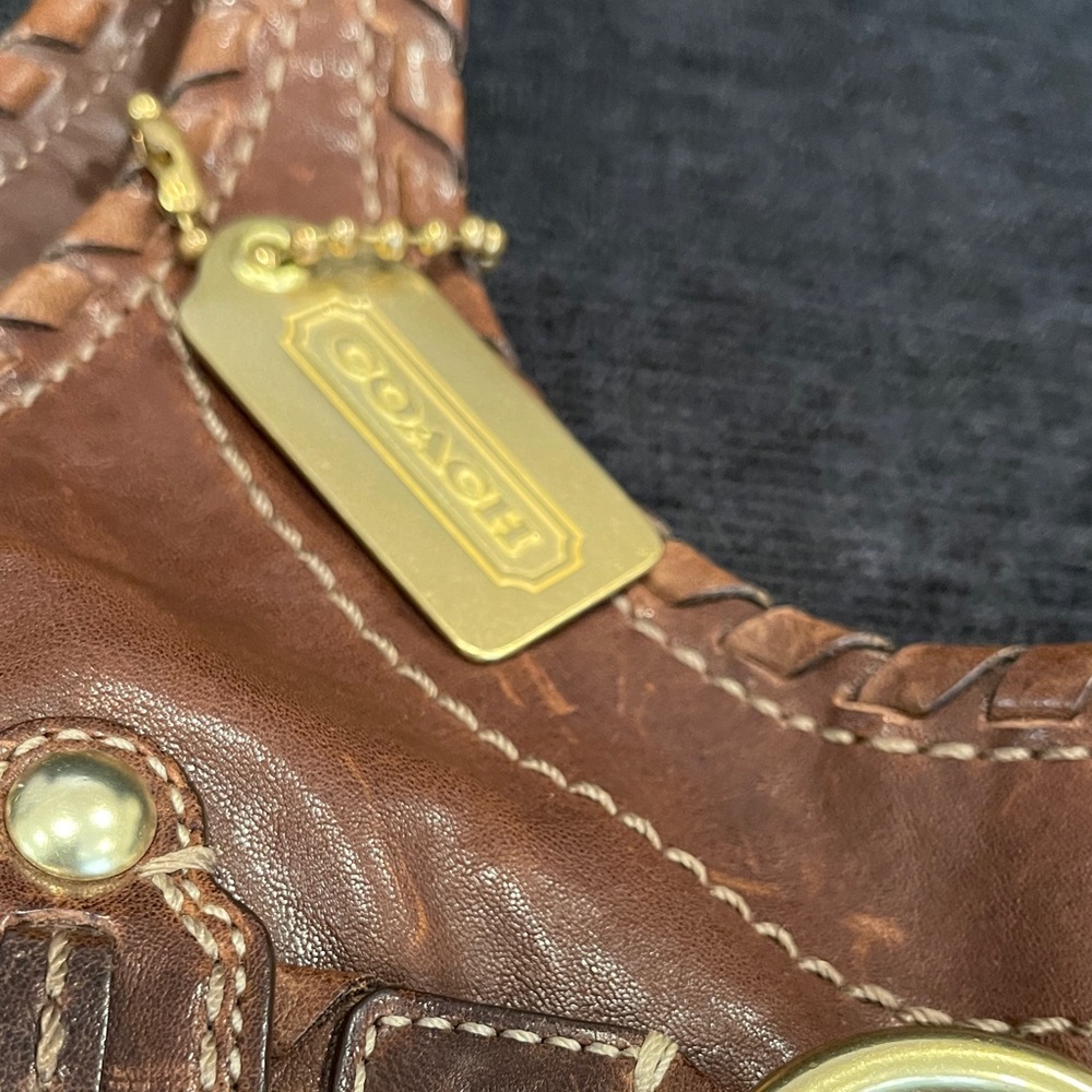 Coach Brown Braided Leather Shoulder Tote with Horsebit Accent - Picture 2 of 13
